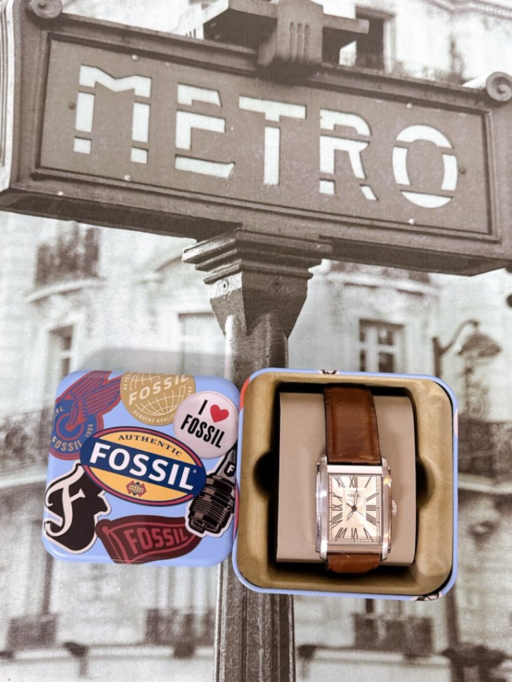 Fossil Carraway FS6012 Square Cream Dial Brown Leather Men's Watch
